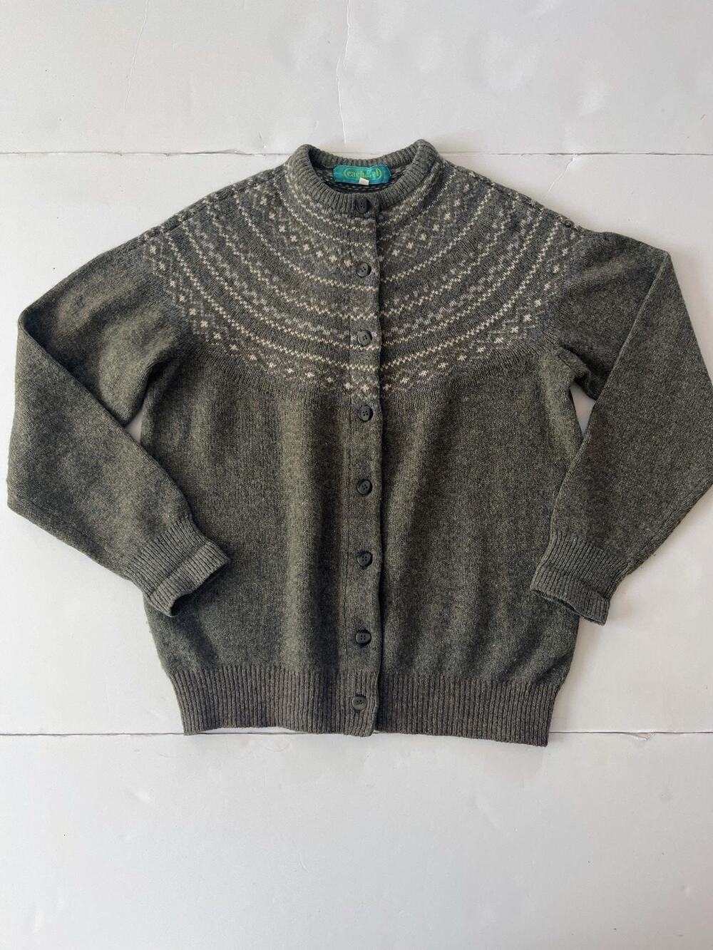 Cacharel VTG Cardigan Womens 90 ( US S/M) Fair Isle Wool Crew Neck Button Front
